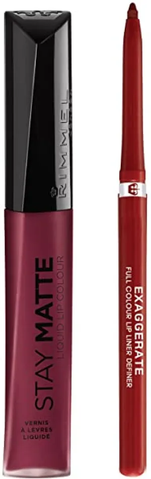 Rimmel Stay Matte Makeup Kit with Exaggerate Full Color Lip Liner and Liquid Lip Color, Ravish Plum This Show