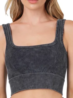 Sabrina Square Neck Ribbed Bralette - Ash Black