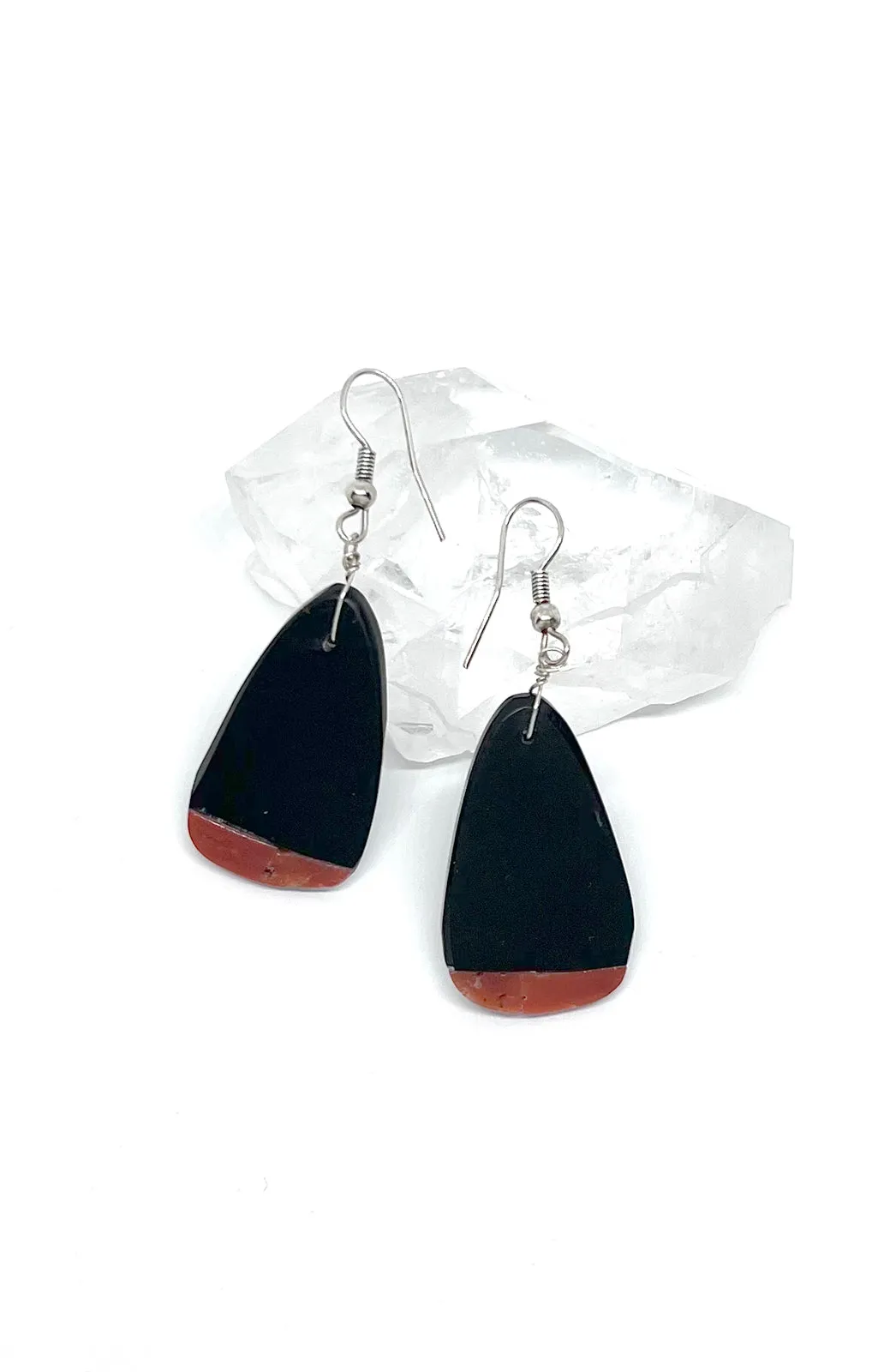 Santo Domingo Black Jet and Red Spiny Shell Slab Earrings