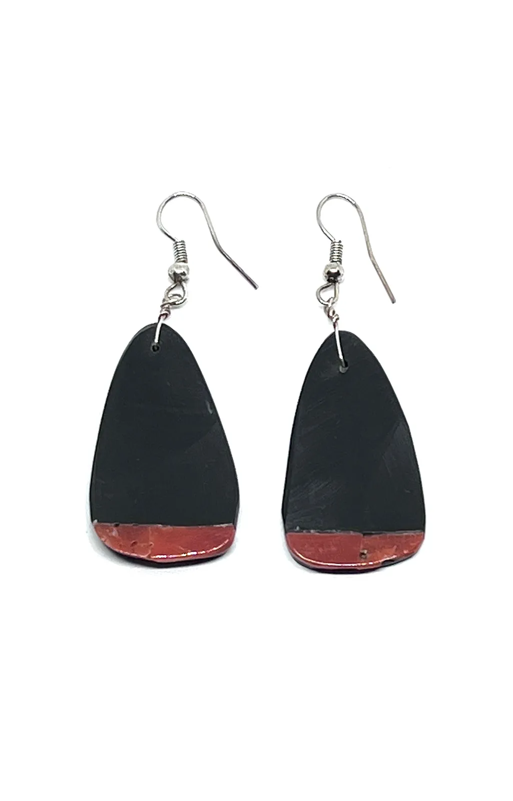 Santo Domingo Black Jet and Red Spiny Shell Slab Earrings