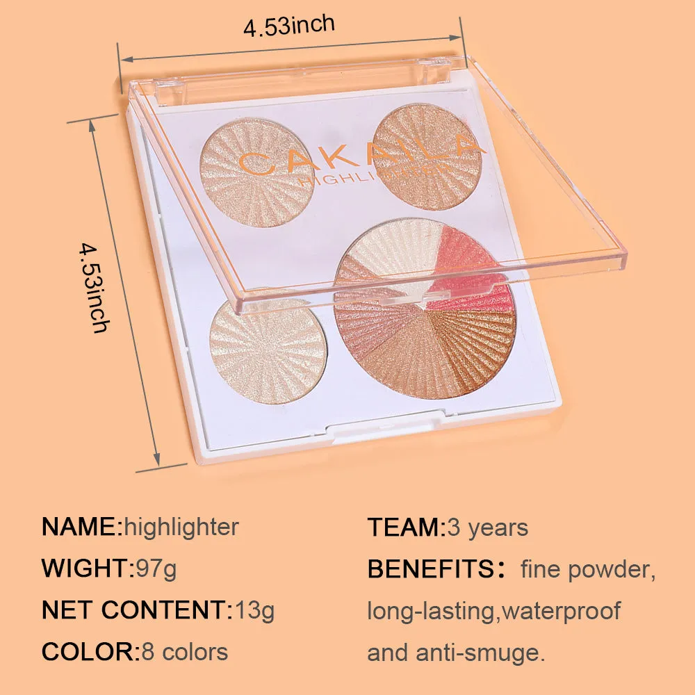 Shimmer Highlighter Highlight Makeup Contour Palette,CAKAILA 8 Colors Shimmer Blush and Makeup Highlighter Powder Bronzer Palette Highlighter Makeup iluminadores Illuminator Make Up for Dark Skin