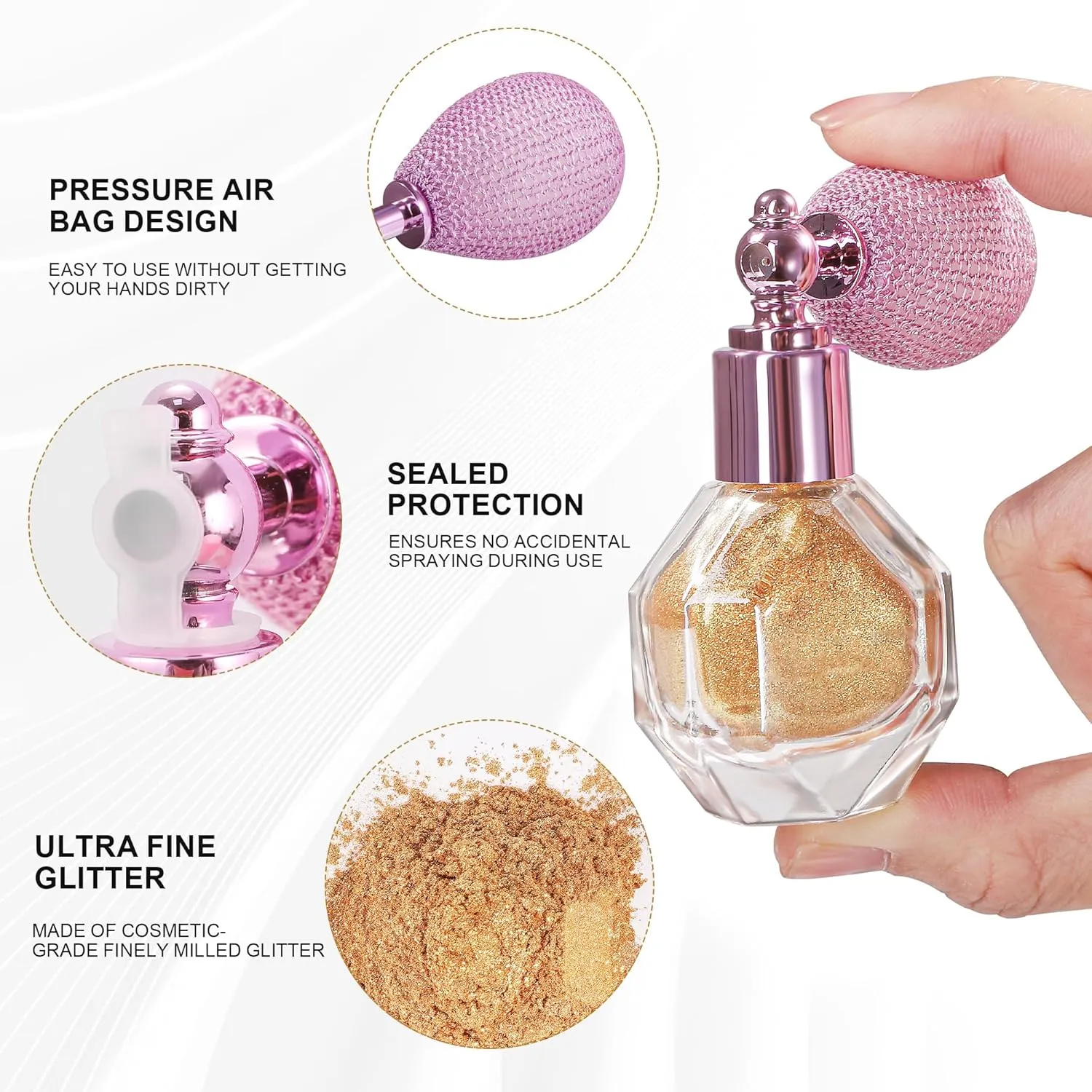 Shimmering Highlighter Powder Spray, Sparkle Powder High Gloss Spray for Face Body & Hair, Long-lasting Glitter Waterproof Face Highlighter Spray for Women Party or Daily Wear, #03