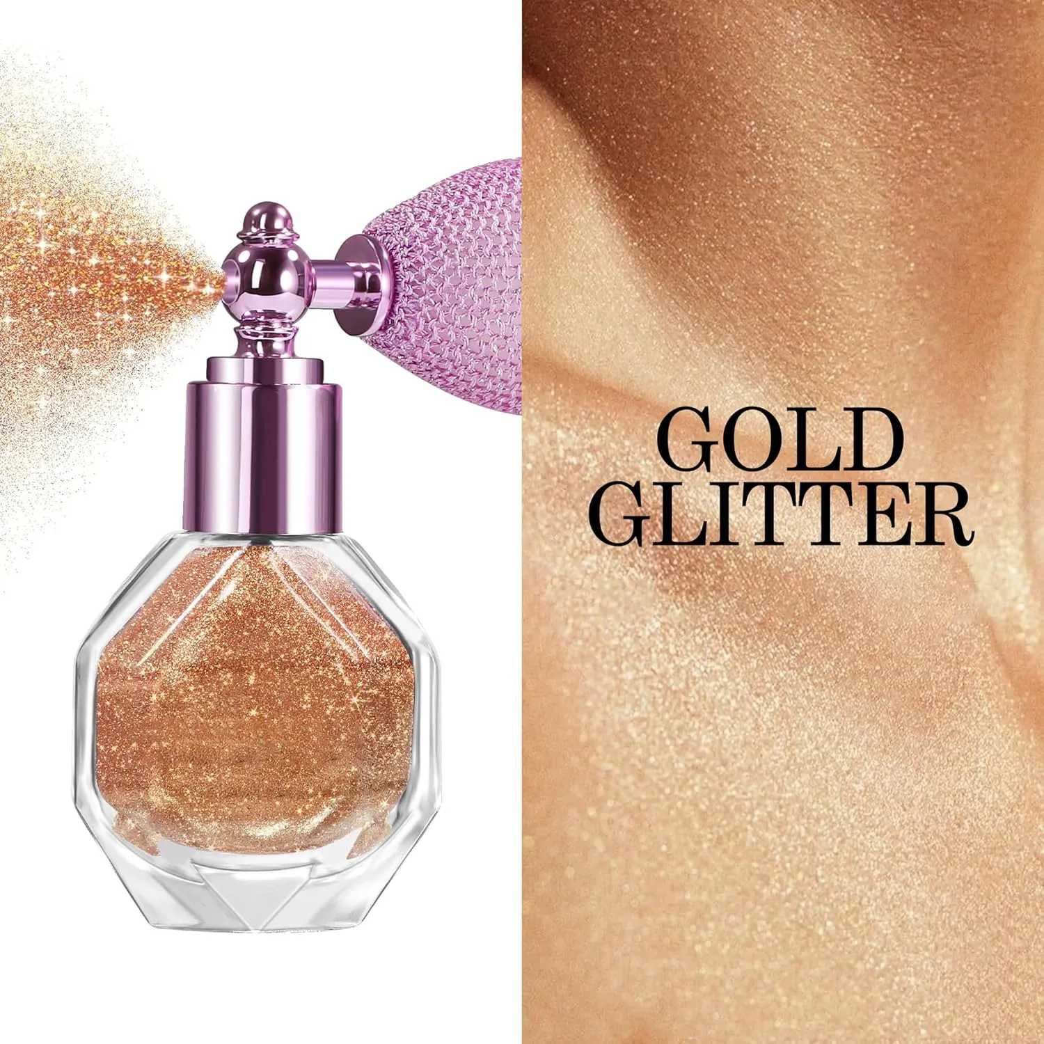 Shimmering Highlighter Powder Spray, Sparkle Powder High Gloss Spray for Face Body & Hair, Long-lasting Glitter Waterproof Face Highlighter Spray for Women Party or Daily Wear, #03