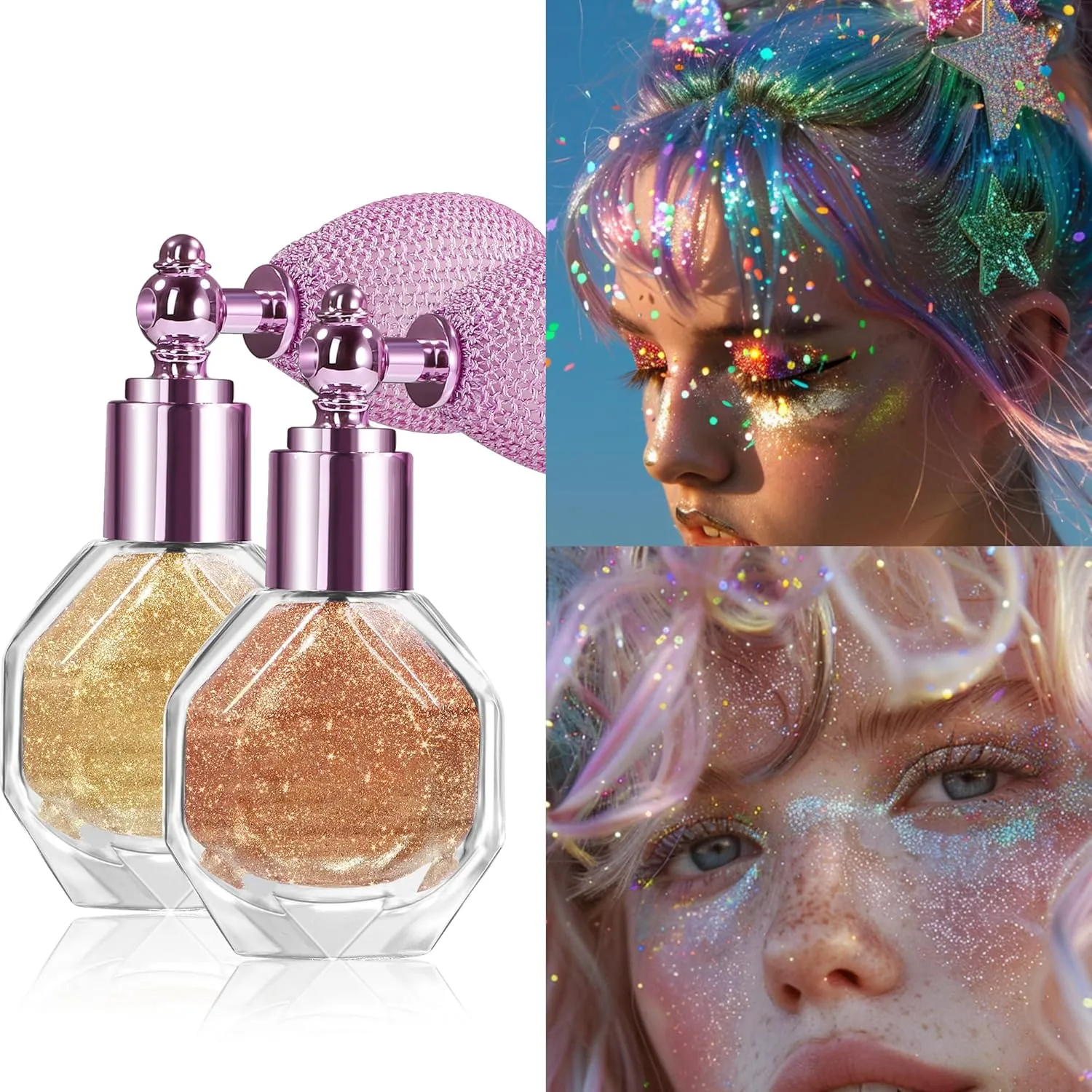 Shimmering Highlighter Powder Spray, Sparkle Powder High Gloss Spray for Face Body & Hair, Long-lasting Glitter Waterproof Face Highlighter Spray for Women Party or Daily Wear, #03