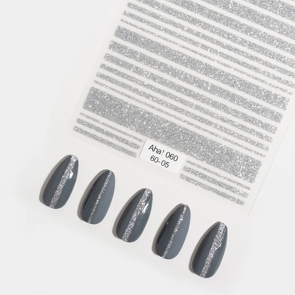 Silver Glitter Stripes Nail Stickers