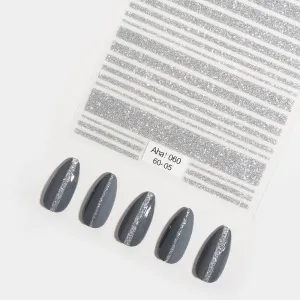 Silver Glitter Stripes Nail Stickers