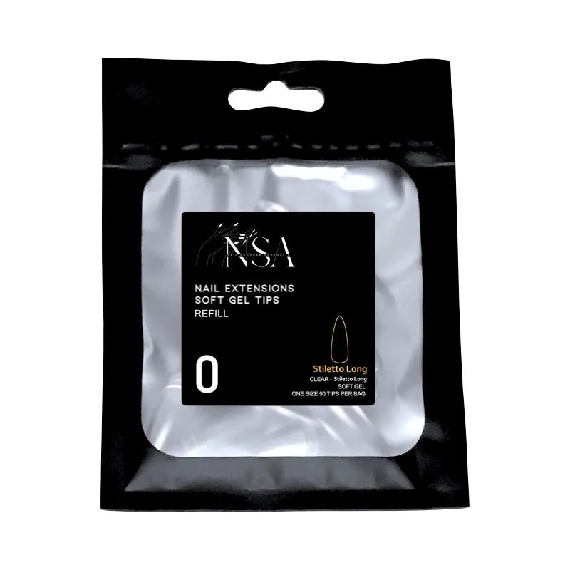 Soft Gel Tips Individual Refill Sizes 50pcs - Stiletto