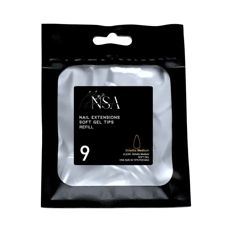 Soft Gel Tips Individual Refill Sizes 50pcs - Stiletto