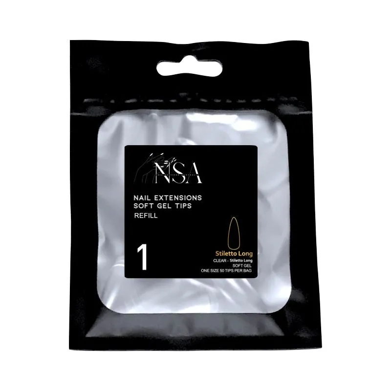 Soft Gel Tips Individual Refill Sizes 50pcs - Stiletto