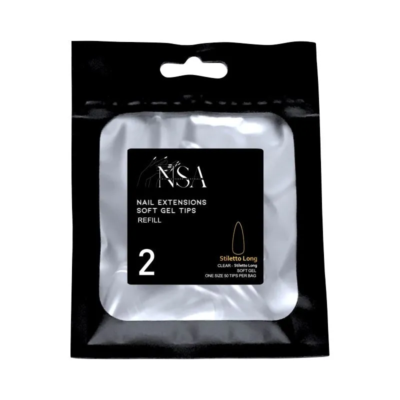 Soft Gel Tips Individual Refill Sizes 50pcs - Stiletto