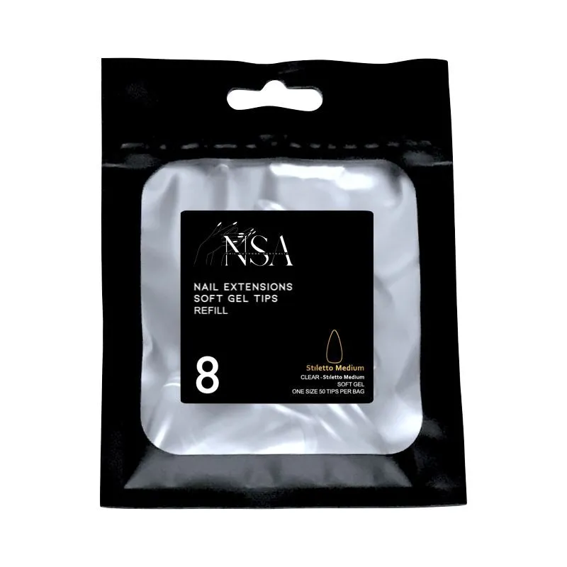 Soft Gel Tips Individual Refill Sizes 50pcs - Stiletto