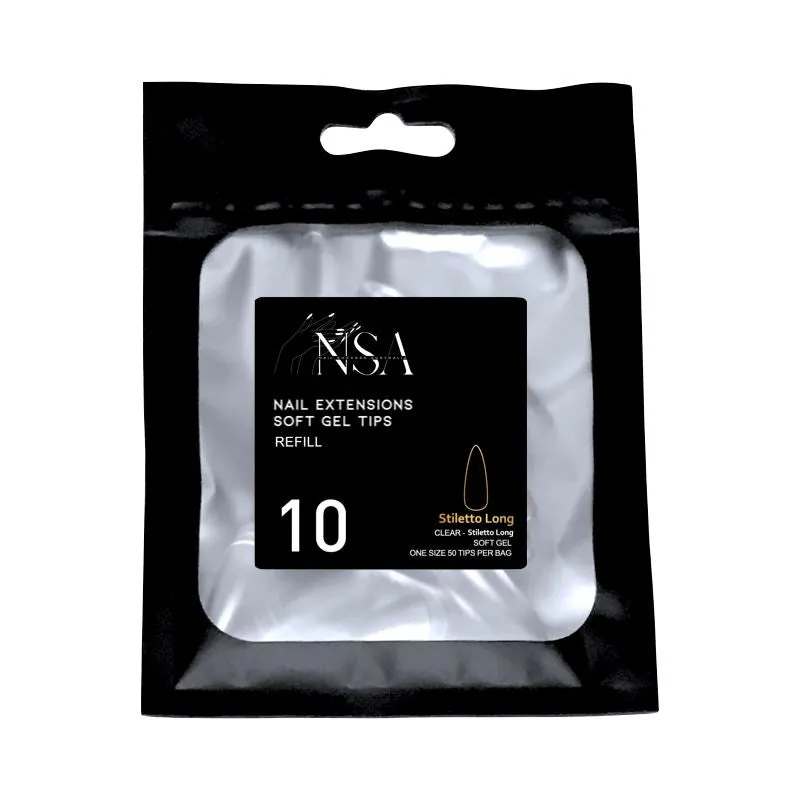 Soft Gel Tips Individual Refill Sizes 50pcs - Stiletto