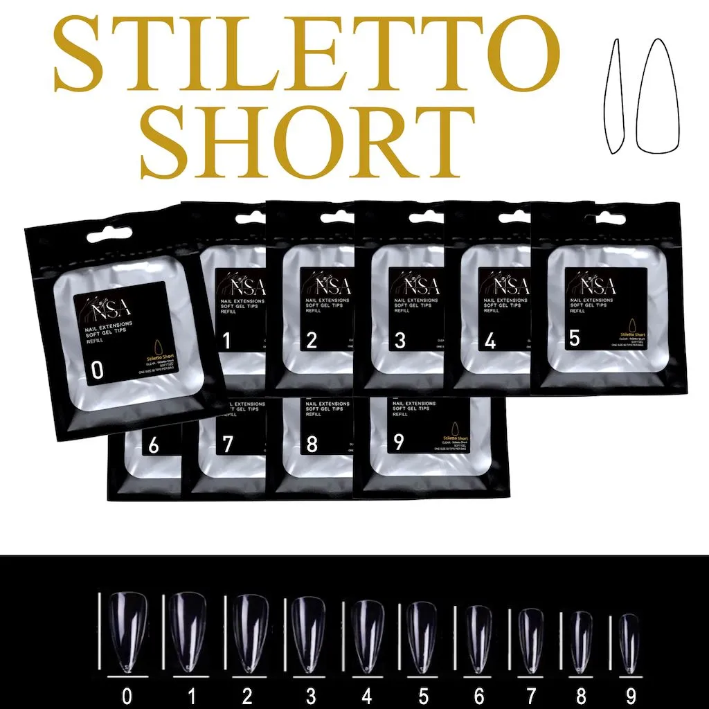 Soft Gel Tips Individual Refill Sizes 50pcs - Stiletto