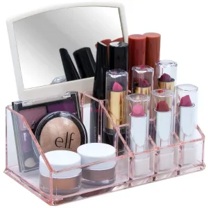 Sorbus Acrylic Cosmetic Makeup Organizer with Mirror - Beauty, Skincare, Jewelry Storage Case with Removable Mirror - Compact Design for Bathroom, Dresser, Vanity (Pink)