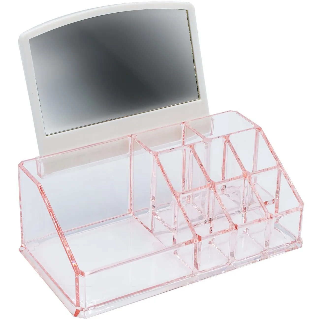 Sorbus Acrylic Cosmetic Makeup Organizer with Mirror - Beauty, Skincare, Jewelry Storage Case with Removable Mirror - Compact Design for Bathroom, Dresser, Vanity (Pink)