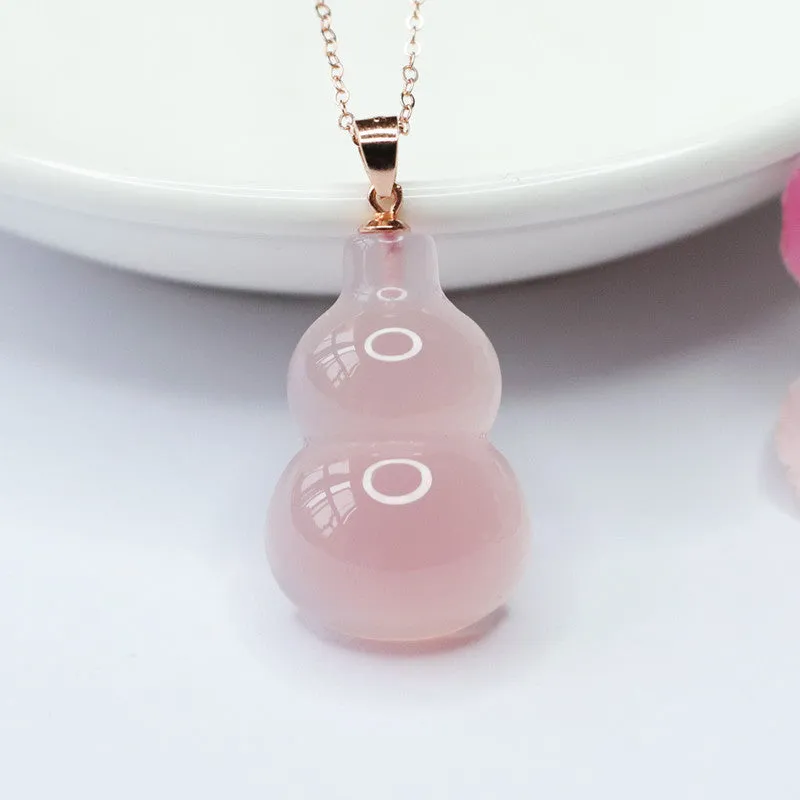Sterling Silver Necklace with Pink Chalcedony Gourd Pendant