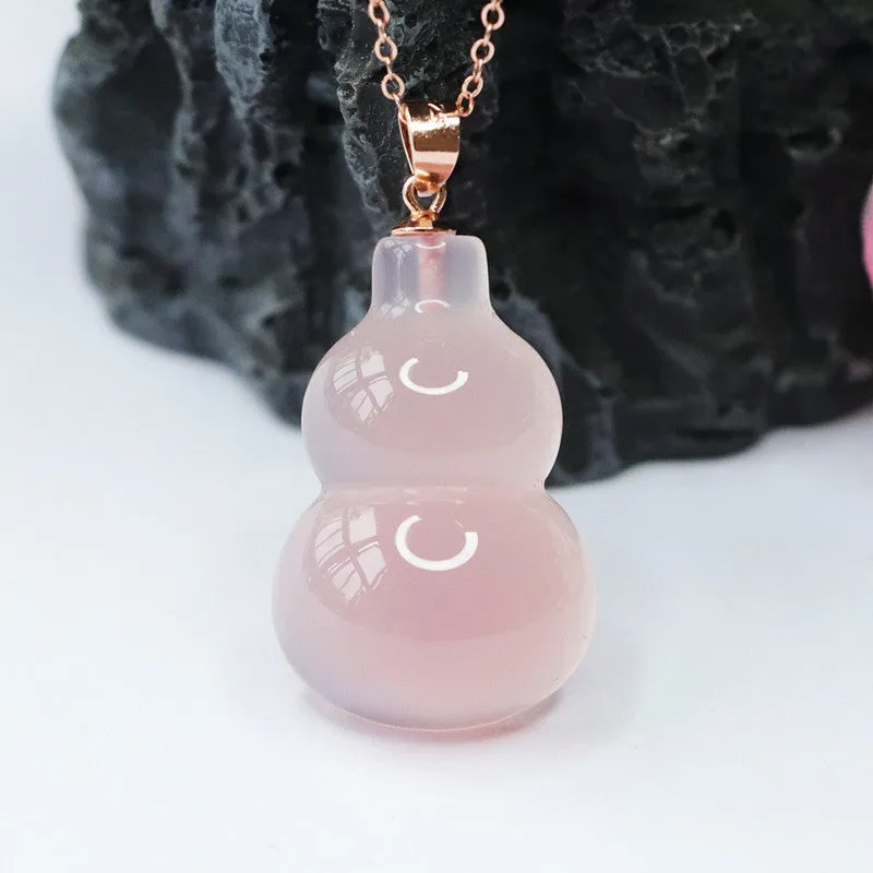 Sterling Silver Necklace with Pink Chalcedony Gourd Pendant