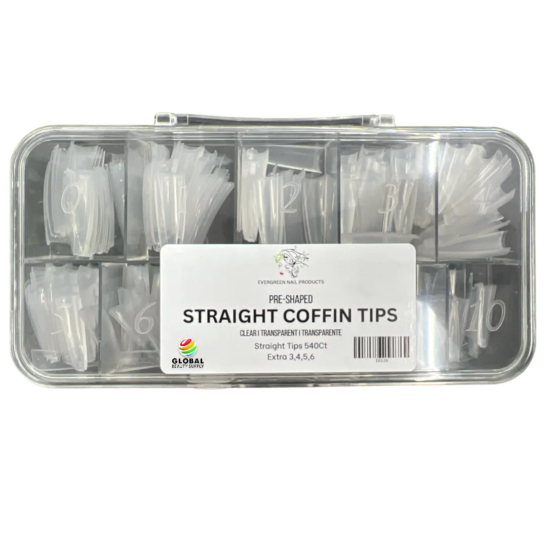 Straight Coffin Nail Tips 540ct/box (CLEAR)
