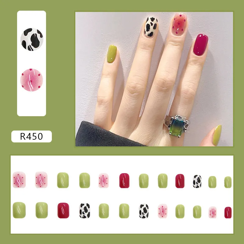 Summer New Short Thin Cow Pattern Nail Tips #N4090
