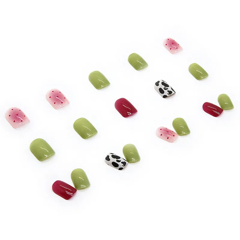 Summer New Short Thin Cow Pattern Nail Tips #N4090