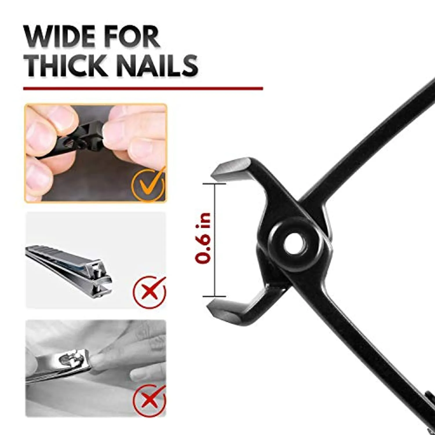 Toenail Clippers, Nail Clippers Set for Thick Nails 2PCS, Wide Jaw Opening Toe Nail Clippers Adult, Stainless Steel Heavy Duty Fingernail Clippers, 0.6" Extra Large Toe Nail Cutter for Man
