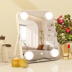 UPDATE: NOW $9.99 ! ROLOVE Vanity Mirror with Lights, Hollywood Makeup Mirror with Light, Lighted Tabletop Makeup Mirror with 4 Dimmable LED Bulbs, Portable Travel Makeup Mirror with U-Shaped Bracket, Smart Touch Control
