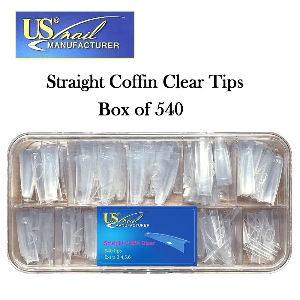 US Nail Tips, Coffin Straight Clear Tips (540 Tips)