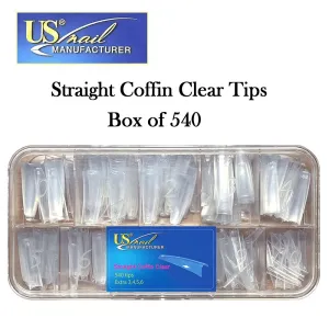 US Nail Tips, Coffin Straight Clear Tips (540 Tips)
