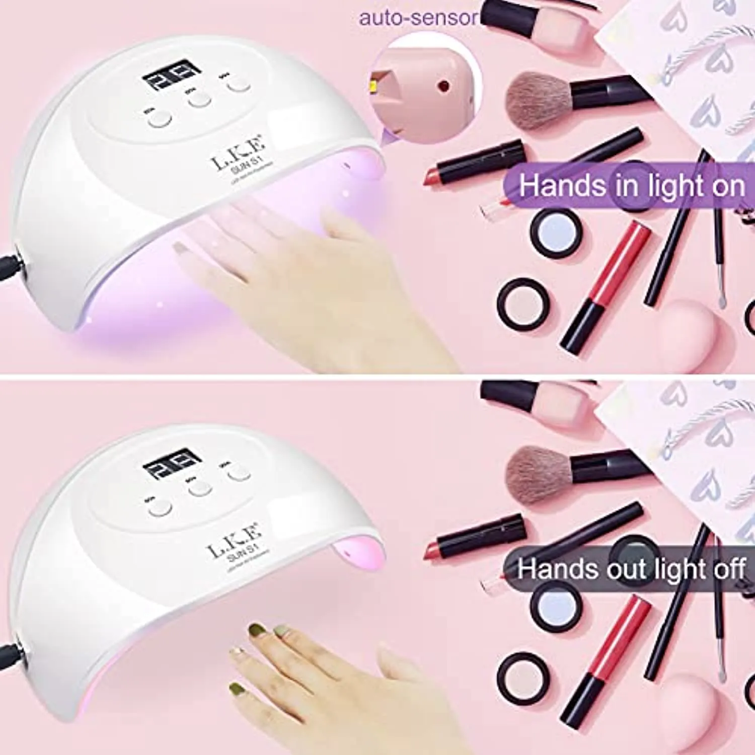 UV Light for Nails,UV LED Nail Lamp,Wisdompark Nail Dryer 72 W Professional Nail UV Light for Gel Polish with Adapter Gel Nails 3 Timers (Large)