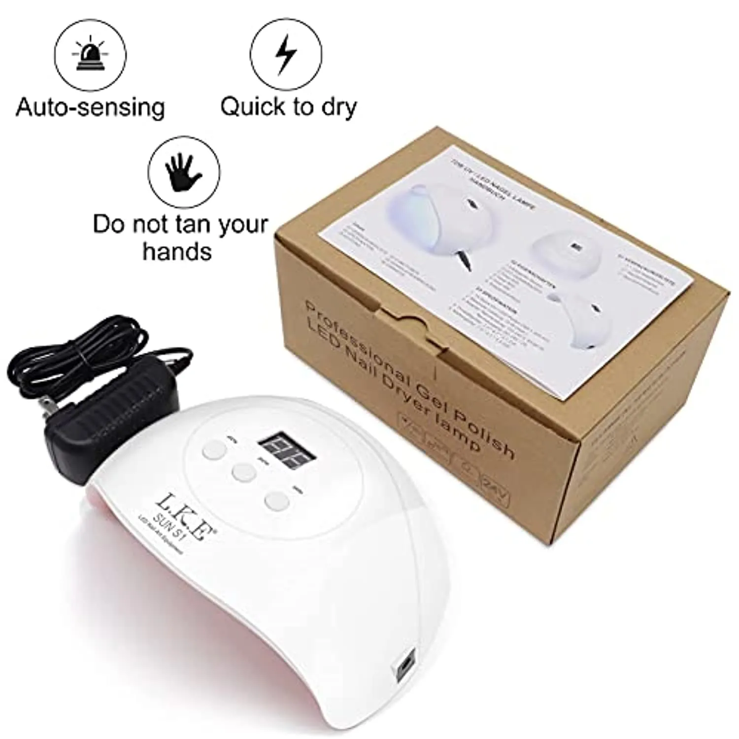 UV Light for Nails,UV LED Nail Lamp,Wisdompark Nail Dryer 72 W Professional Nail UV Light for Gel Polish with Adapter Gel Nails 3 Timers (Large)
