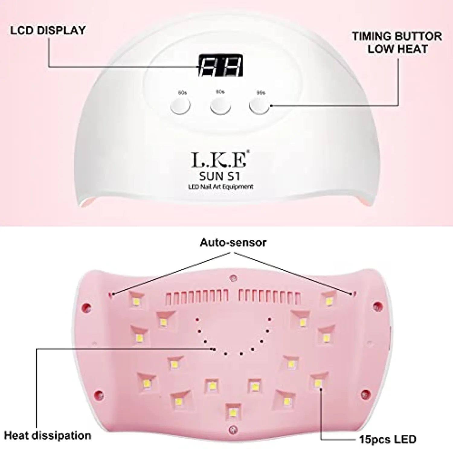 UV Light for Nails,UV LED Nail Lamp,Wisdompark Nail Dryer 72 W Professional Nail UV Light for Gel Polish with Adapter Gel Nails 3 Timers (Large)