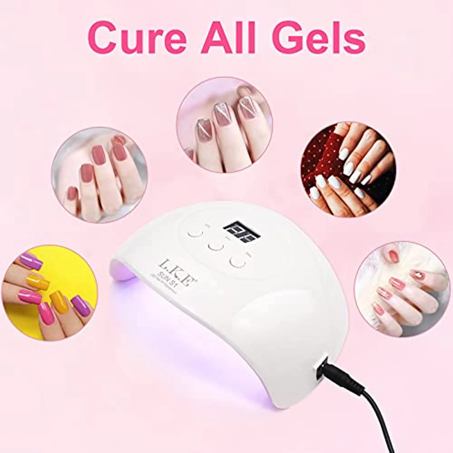 UV Light for Nails,UV LED Nail Lamp,Wisdompark Nail Dryer 72 W Professional Nail UV Light for Gel Polish with Adapter Gel Nails 3 Timers (Large)