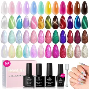 Vivid Moments-48 Colors Jelly Glitter Cat Eye Shell Shread Gel Nail Polish Set