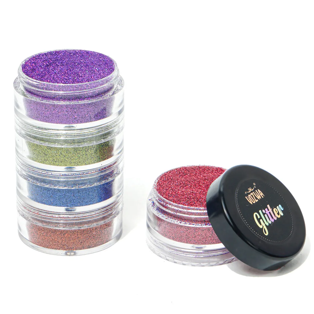 Vozwa 5 in 1 Loose Glitter Eyeshadow Tower (Red   Violet   Light Green   Blue   Oragne)