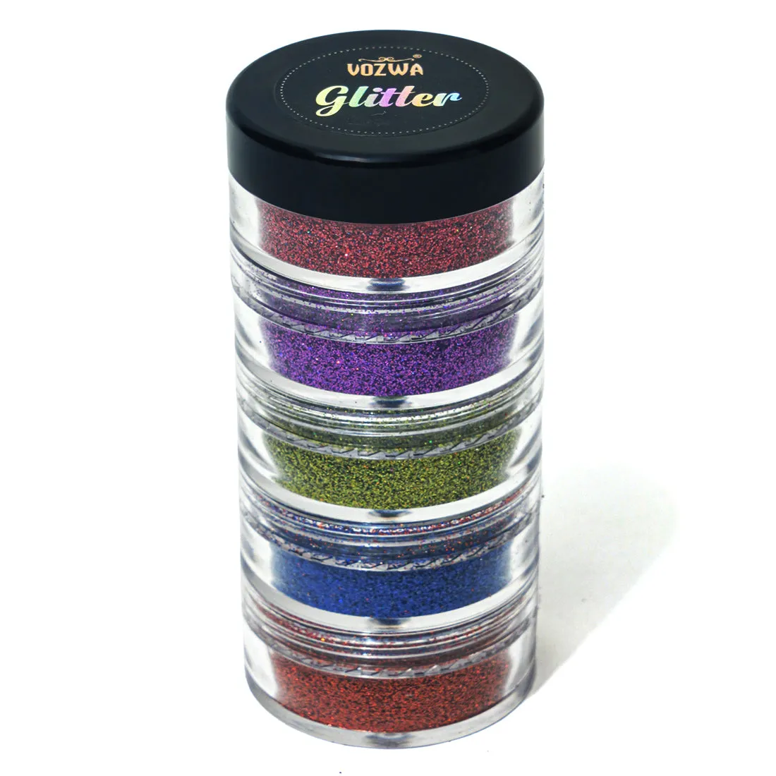 Vozwa 5 in 1 Loose Glitter Eyeshadow Tower (Red   Violet   Light Green   Blue   Oragne)