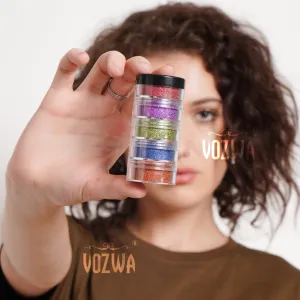 Vozwa 5 in 1 Loose Glitter Eyeshadow Tower (Red   Violet   Light Green   Blue   Oragne)