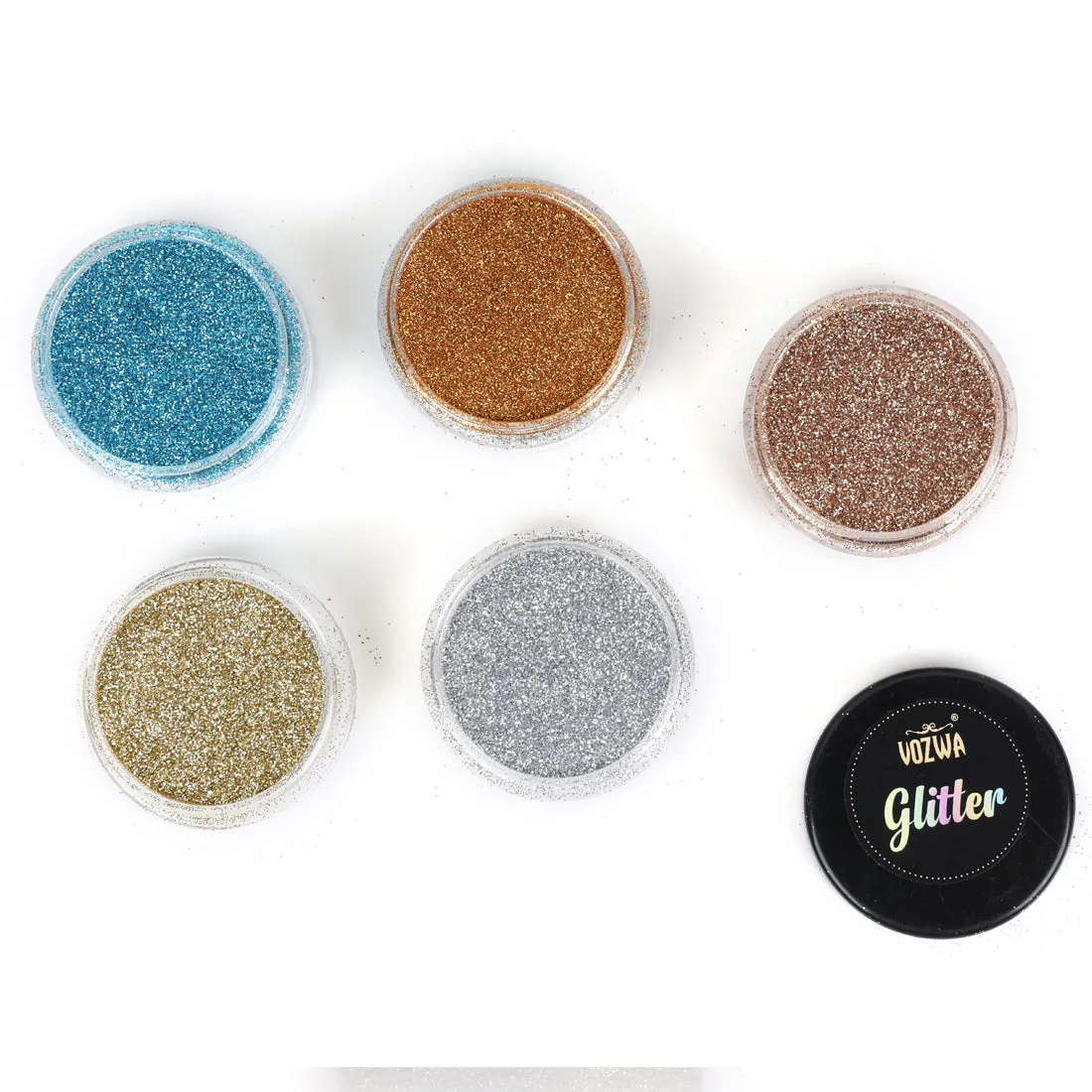 Vozwa 5 in 1 Tower Sparkle Loose Glitter Eyeshadow Set - Eye Makeup (Light Gold   Firozi   Gold   Silver   Dark Gold)