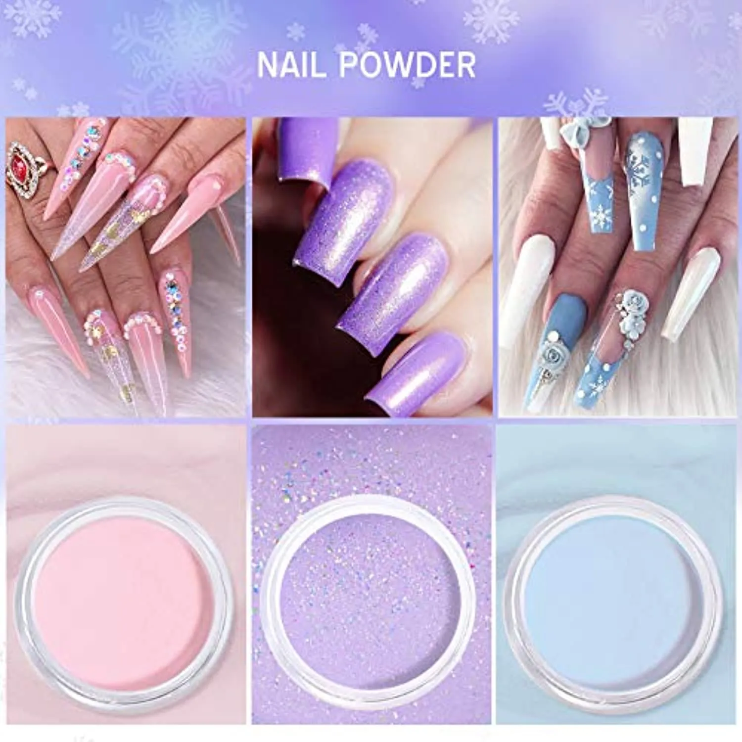 Vrenmol Acrylic Powder and Liquid Set, Acrylic Nail Kit with 3 Color Acrylic Nail Powder Professional Liquid Monomer Polymer, Acrylic Brush Nail Form for Nail Extension