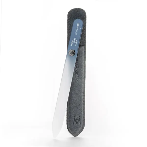 'WAKE UP AND BE AWESOME' Genuine Czech Crystal Glass Nail File in Suede - Blue