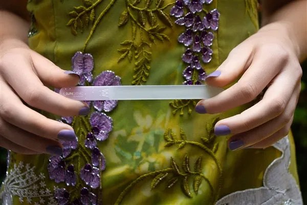 'WAKE UP AND BE AWESOME' Genuine Czech Crystal Glass Nail File in Suede - Blue