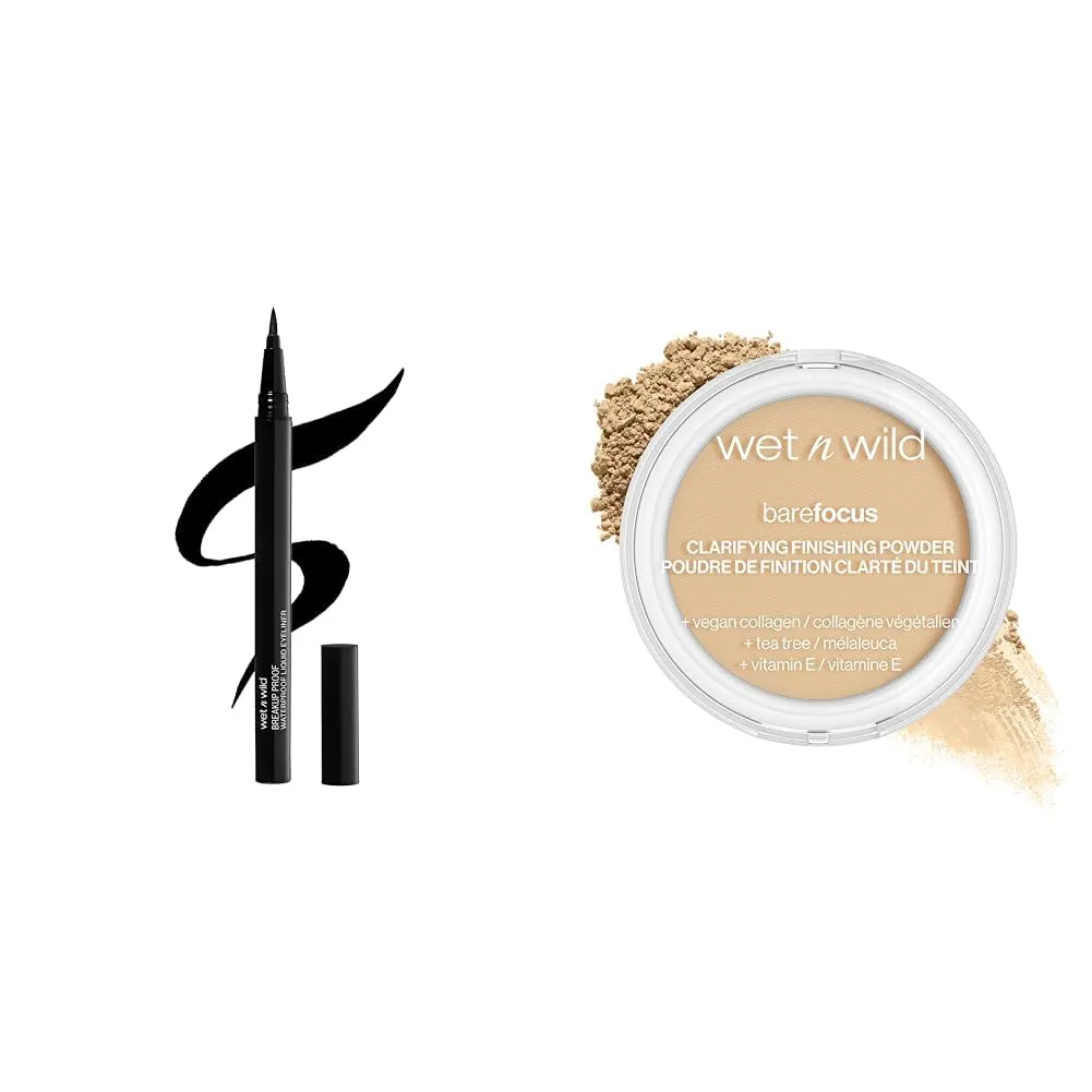wet n wild Mega Last 16-Hour Wear Liquid Eyeliner & Bare Focus Clarifying Finishing Powder Bundle