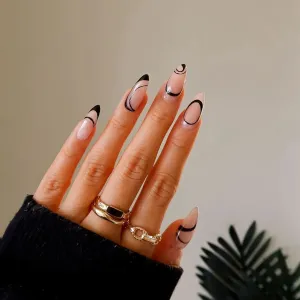 Wjczt 24Pcs/Set Fake Nails Full Cover French BallerinaCoffin Nail Tips Press on Nails AlmondRound Wavy with Glue Detachable Accesories