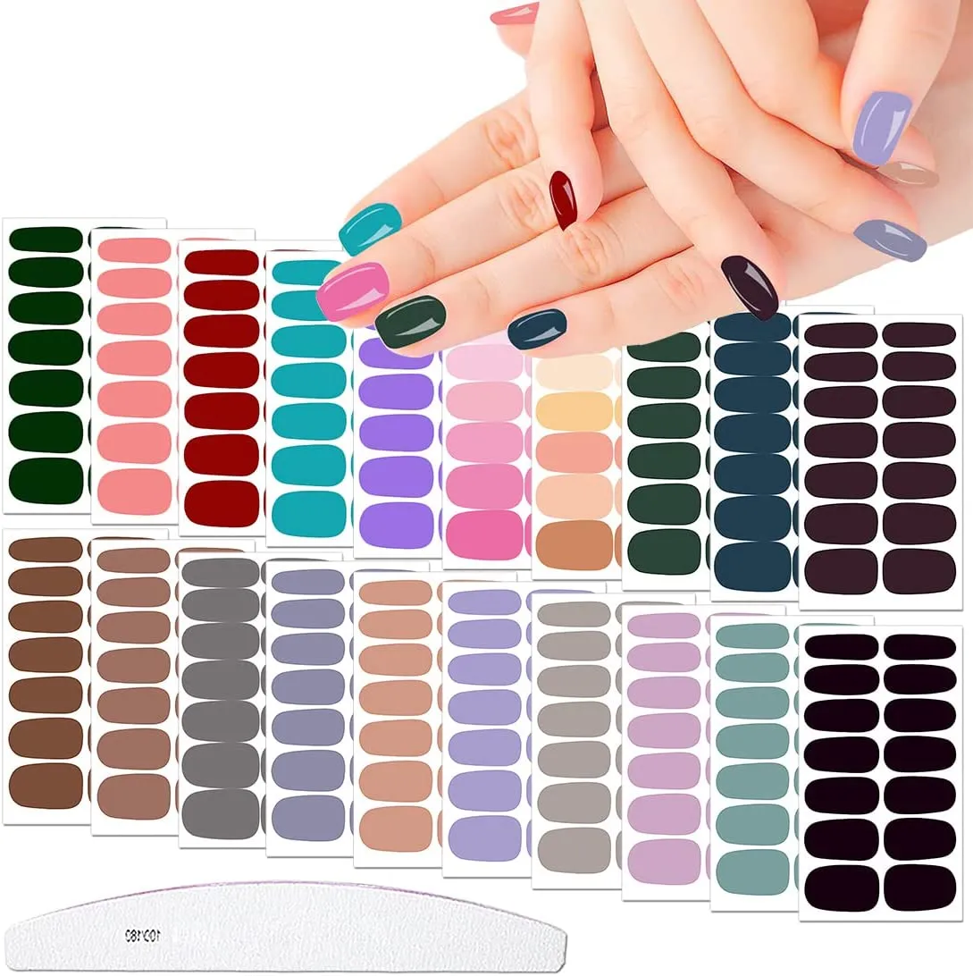 XEAOHESY 16 Sheets Matte Color Nail Polish Strips Stickers with Nail File Self-Adhesive Colorful Gel Nail Strips Full Nail Wraps for Women Nails Art