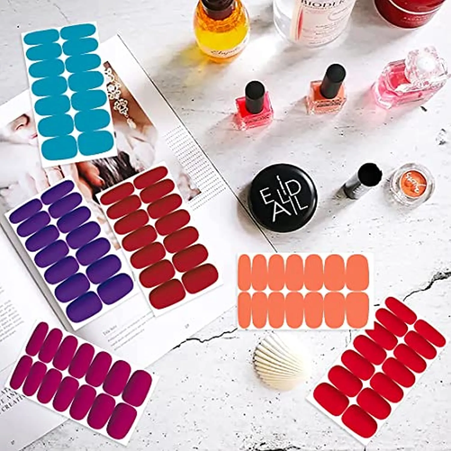 XEAOHESY 16 Sheets Matte Color Nail Polish Strips Stickers with Nail File Self-Adhesive Colorful Gel Nail Strips Full Nail Wraps for Women Nails Art