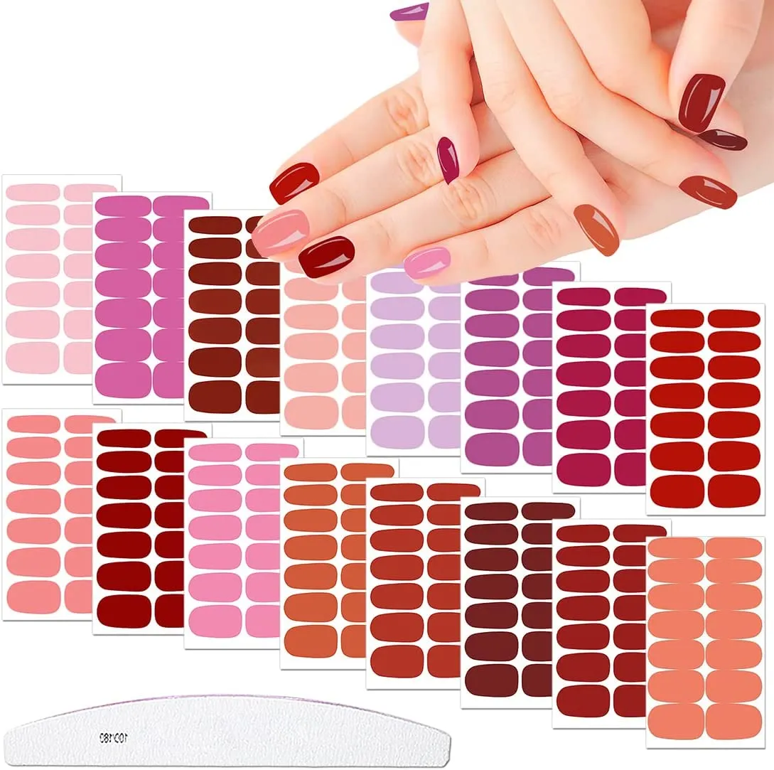 XEAOHESY 16 Sheets Matte Color Nail Polish Strips Stickers with Nail File Self-Adhesive Colorful Gel Nail Strips Full Nail Wraps for Women Nails Art