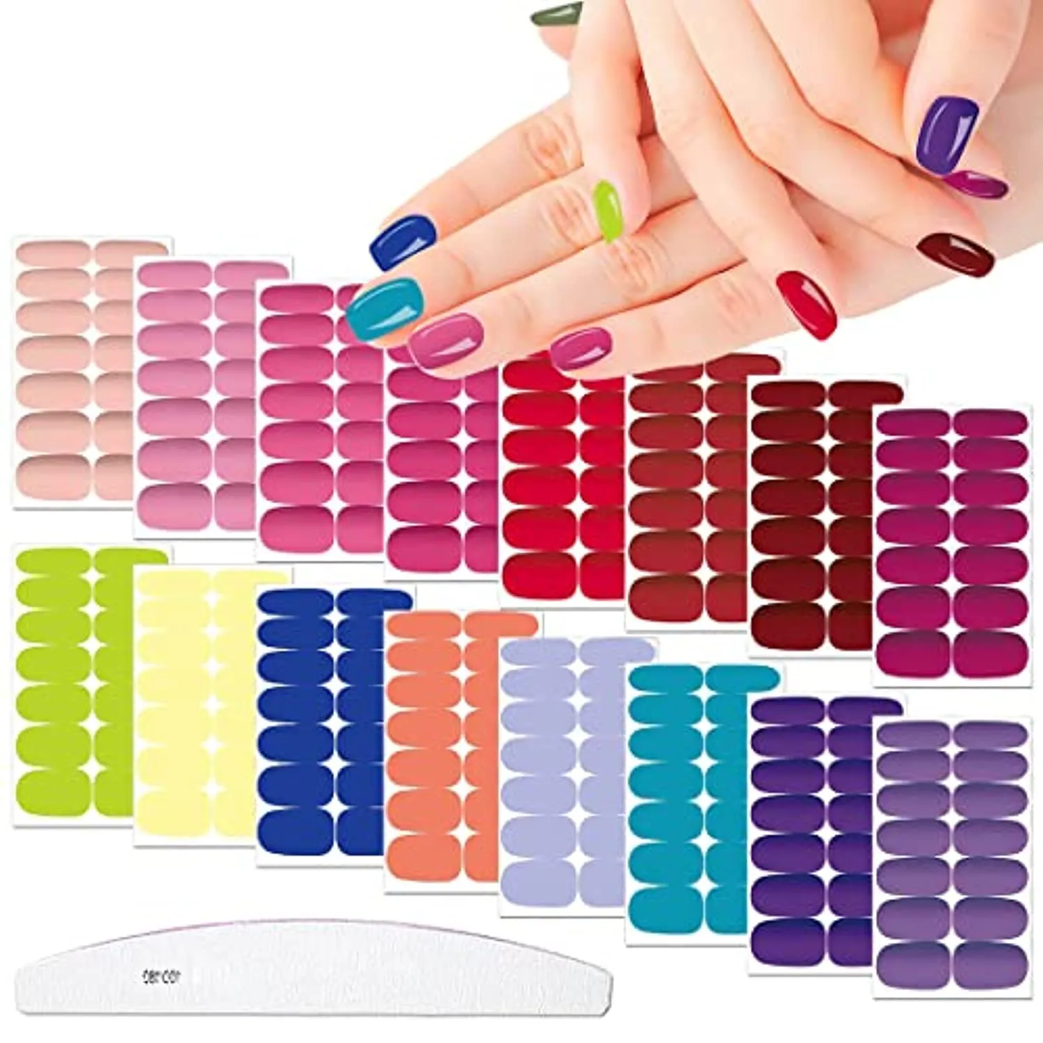 XEAOHESY 16 Sheets Matte Color Nail Polish Strips Stickers with Nail File Self-Adhesive Colorful Gel Nail Strips Full Nail Wraps for Women Nails Art