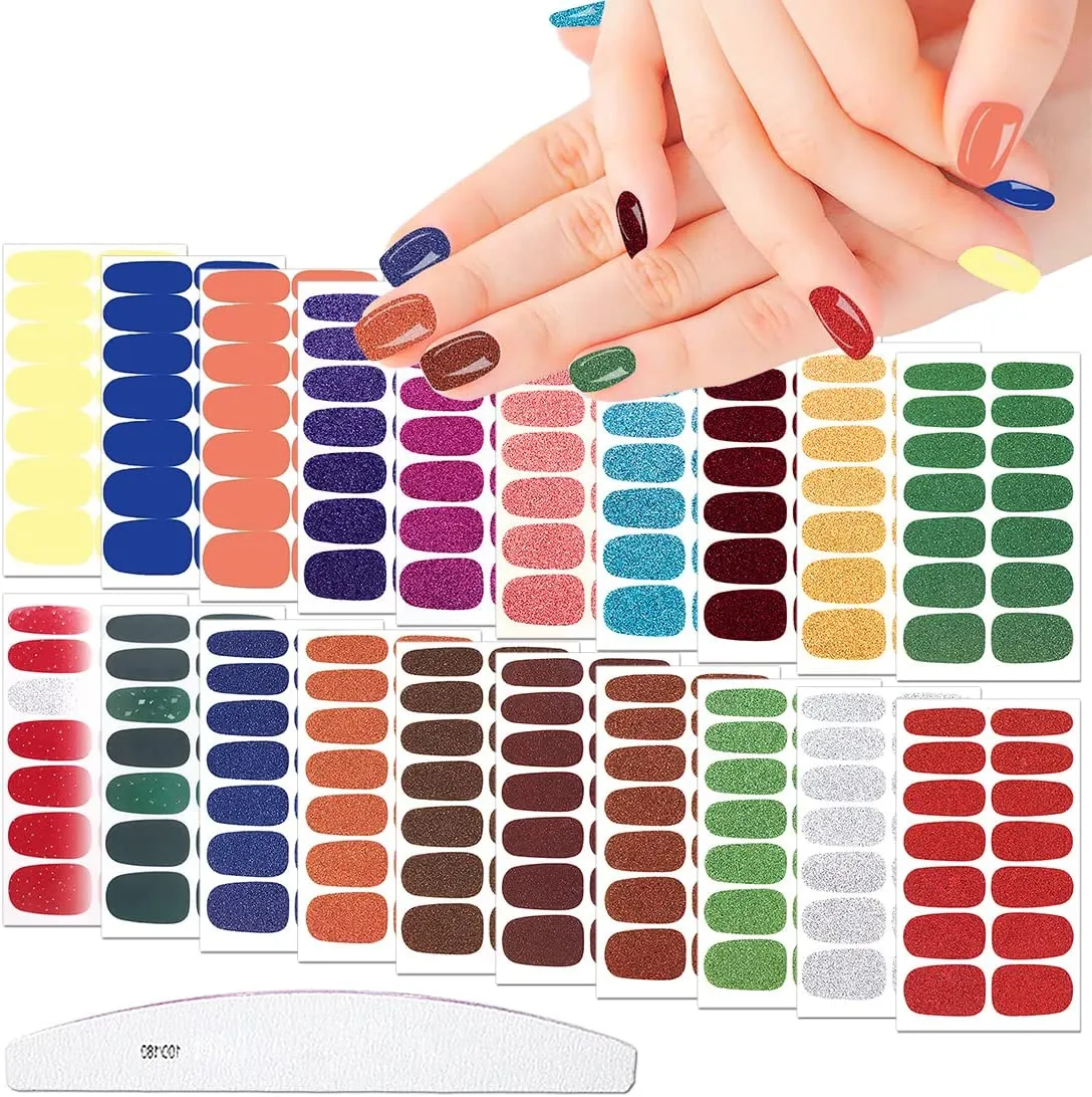 XEAOHESY 16 Sheets Matte Color Nail Polish Strips Stickers with Nail File Self-Adhesive Colorful Gel Nail Strips Full Nail Wraps for Women Nails Art