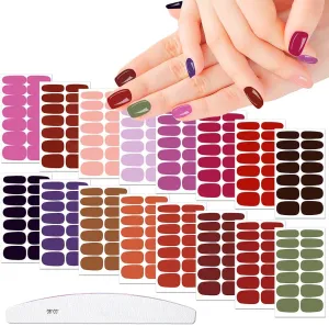 XEAOHESY 16 Sheets Matte Color Nail Polish Strips Stickers with Nail File Self-Adhesive Colorful Gel Nail Strips Full Nail Wraps for Women Nails Art