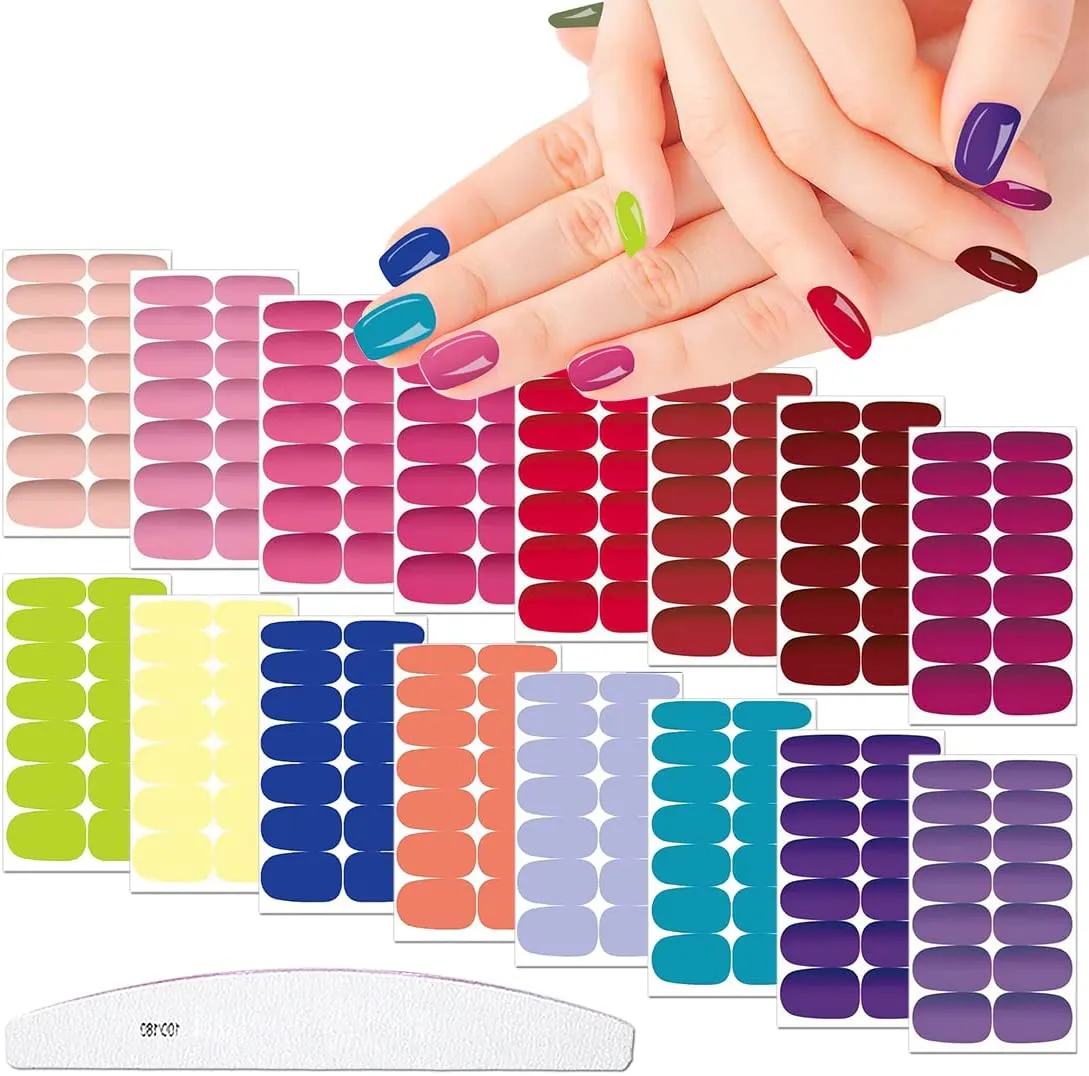 XEAOHESY 16 Sheets Matte Color Nail Polish Strips Stickers with Nail File Self-Adhesive Colorful Gel Nail Strips Full Nail Wraps for Women Nails Art