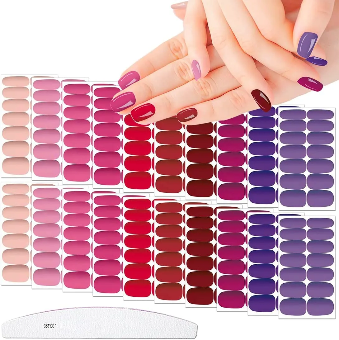 XEAOHESY 16 Sheets Matte Color Nail Polish Strips Stickers with Nail File Self-Adhesive Colorful Gel Nail Strips Full Nail Wraps for Women Nails Art